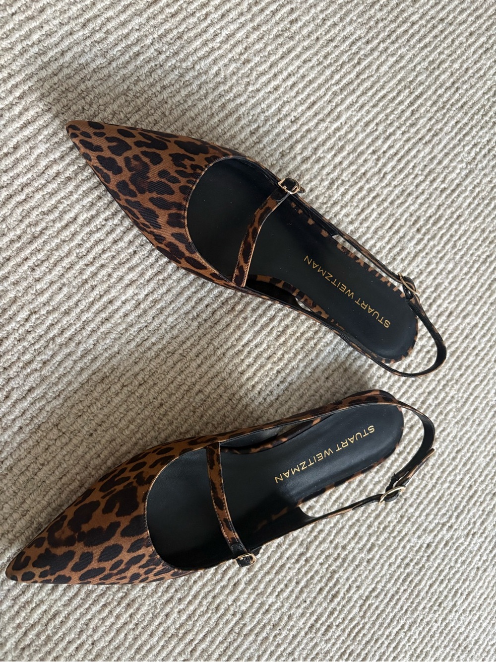 Stuart Weitzman Leopard-Print Pointed-Toe Slingback Flats